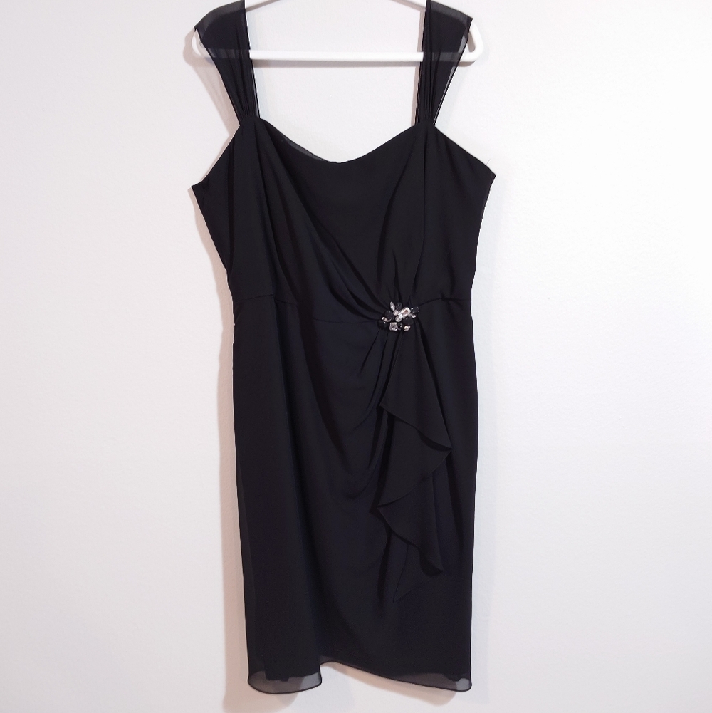 Black Draped Evening Dress with Rhinestone Detail